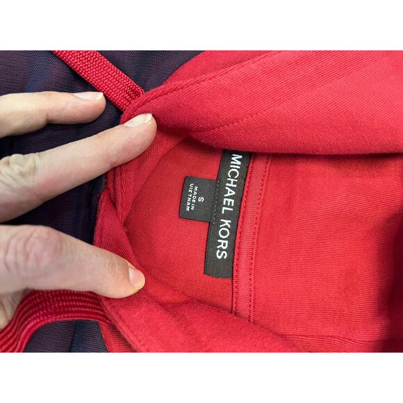 Michael Kors Hoodie Pullover, Men's Small, Red/Blue Colorblock Mesh Overlay - Picture 3 of 11